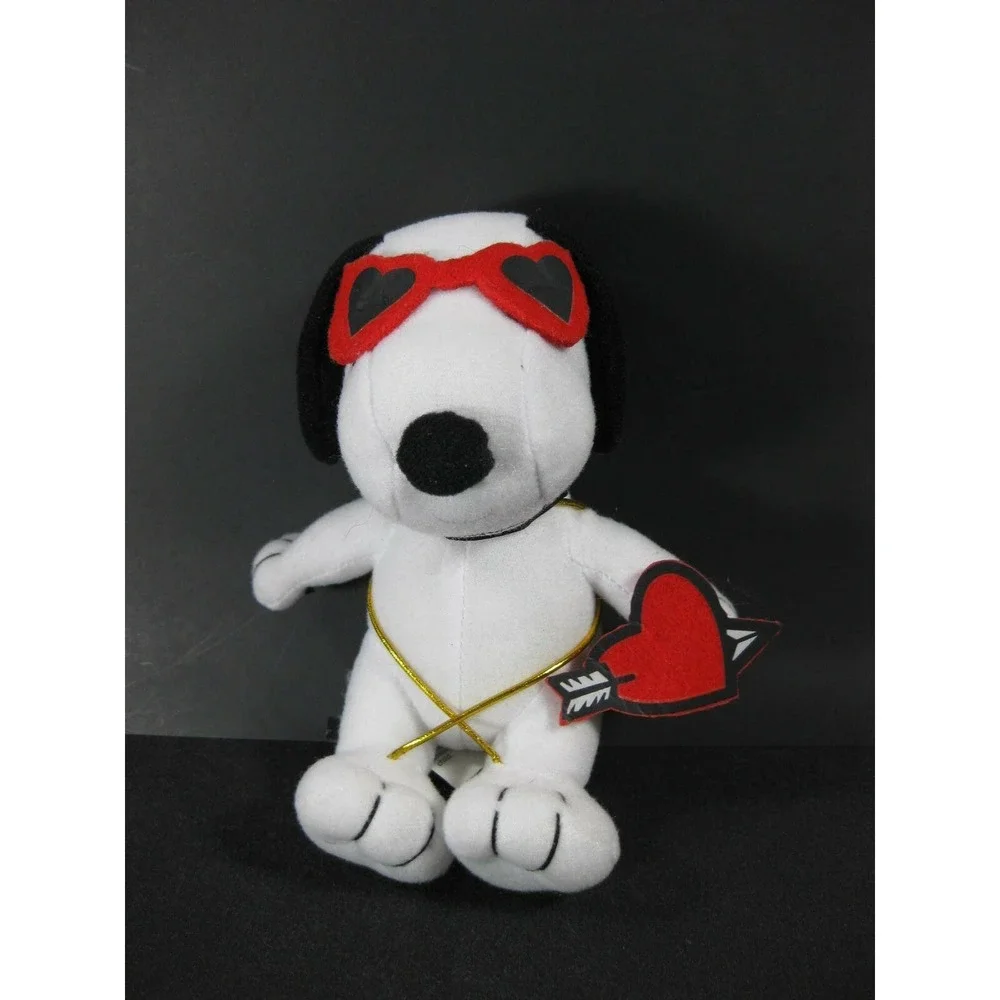SNOOPY VALENTINES Sitting‎ w/ Heart Glasses Bow Arrow Heart Plush Stuffed 7